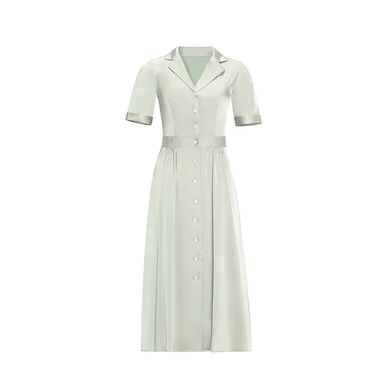 

Gezelligheid Dresses For Women 2021 Summer New Fashion Elegant Temperament Luxury Party Slim Solid Suit Collar Shirts Midi Dress