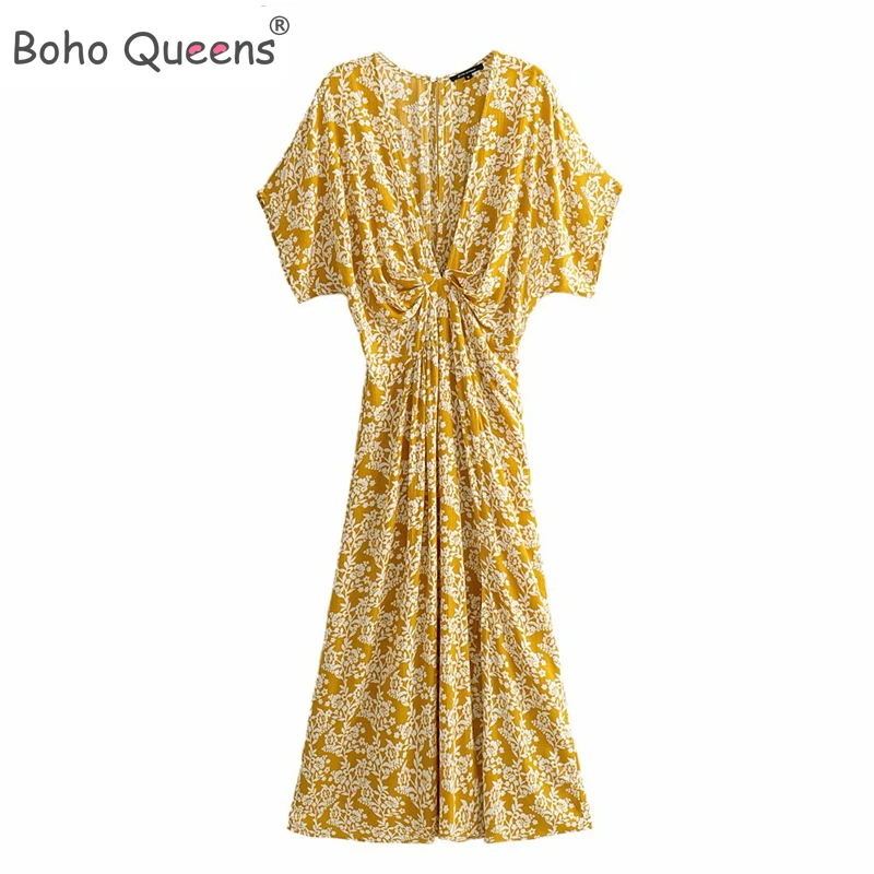 Женское длинное платье из вискозы желтое Пляжное Платье макси с цветочным