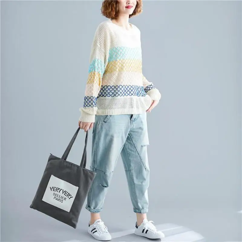 Новинка 2019 года. Повседневный Однотонный женский свитер с круглым вырезом и