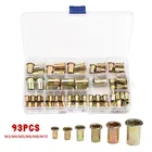 93 шт. алюминиевая заклепочная гайка M3 M4 M5 M6 M8 M10, заклепки с плоской головкой из алюминиевого сплава, заклепки с резьбой