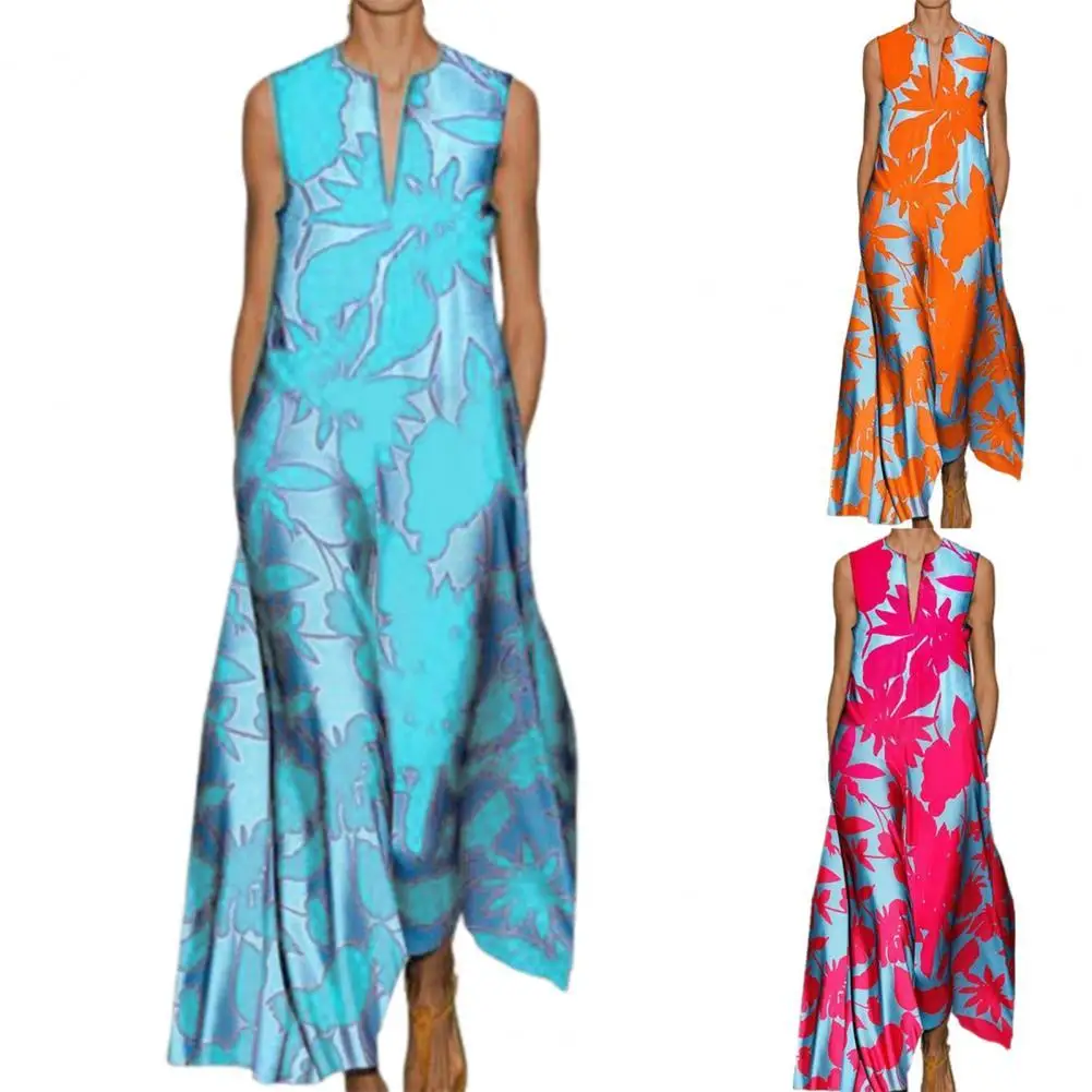 

Женское летнее платье с цветочным принтом, длинное платье без рукавов в богемном стиле с широким подолом, женская одежда 2021