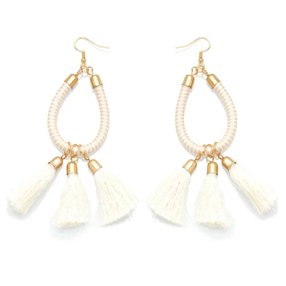 Boho Two tone String Loop кисточки серьги для женщин и девочек 2020 новая мода шнур Плетеный