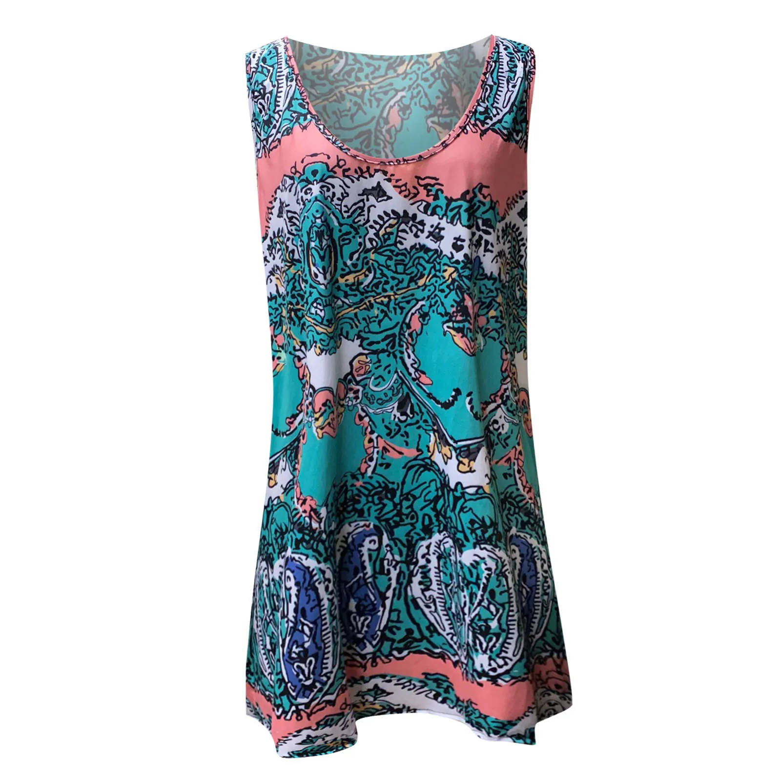 

40# Boho Summer Tank Dress Women Vintage Printed Loose Sleeveless Dress Holiday Harajuku V-neck Women's Summer Sundresses