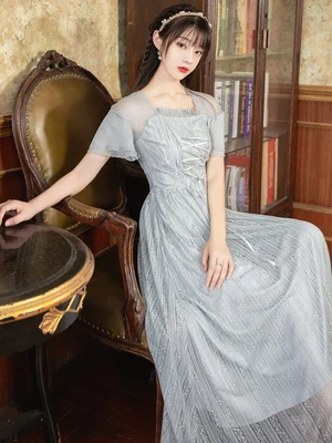 Летние французские винтажные элегантные длинные платья на шнуровке сказочное