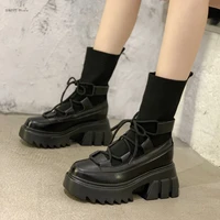 childrens boots 2022 new ladies casual stretch fabric socks boots fashion cross lace womens shoes thick soled boots
