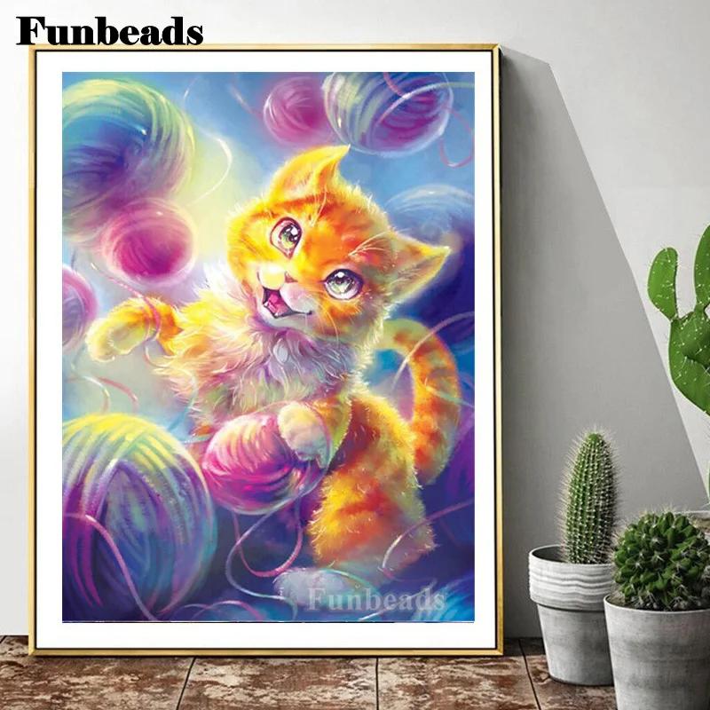 

5D алмазная живопись «сделай сам», кошка, полная выкладка, квадратная, круглая Алмазная вышивка, бриллиантовая вышивка ручной работы FF6297