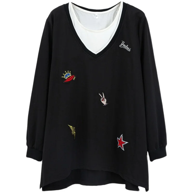 

Original big yards in the han edition leisure long v-neck long-sleeve female embroidery patch T-shirt into a new jacket in the s