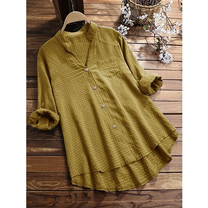 Женская Свободная блузка в клетку винтажная рубашка из хлопка и льна японском