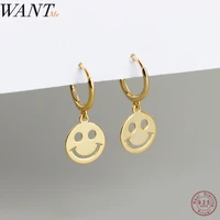 wantme fashion real 100 925 sterling silver minimalism happy smiley round tassel stud earrings for women party accessories gift