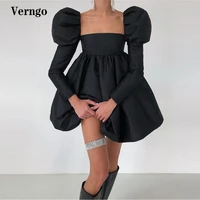 verngo simple blackivory cocktail dresses puff long sleeves strapless satin mini short prom gowns modern graduation party dress
