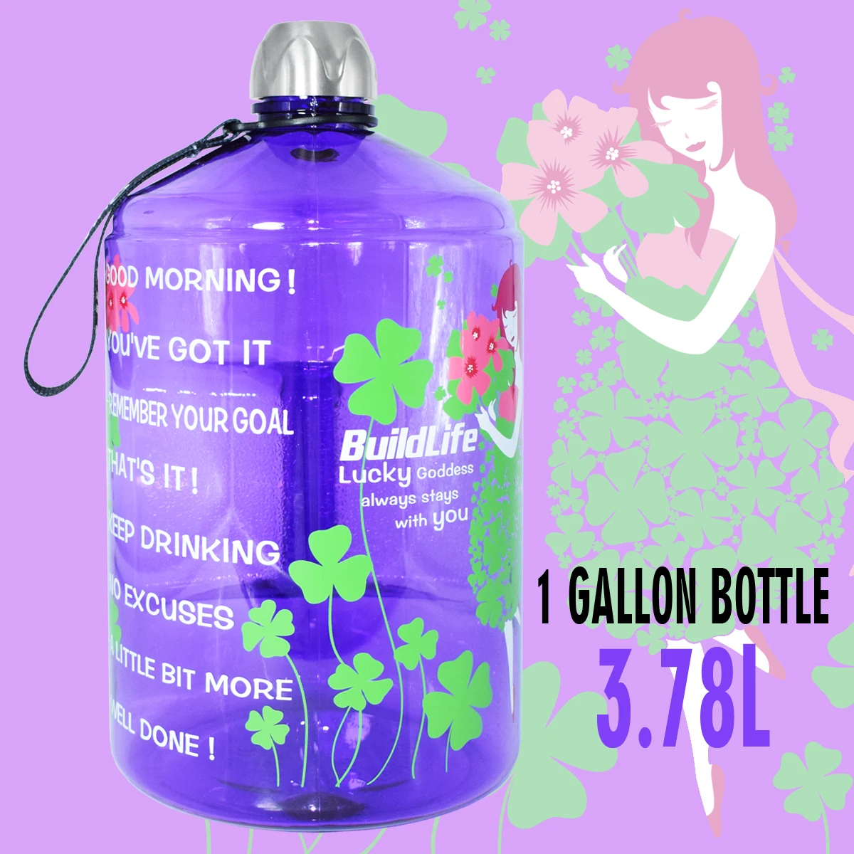Lucky Clover Bottle Quifit 128 унций 64 унции 32 унции 1 галлон BPA бесплатно пластиковая большая бутылка для воды для питья кувшин Тыква для путешествия спорт, фитнес, тренажерный зал бутылка воды эко - Цвет: Lucky Clover Bottle