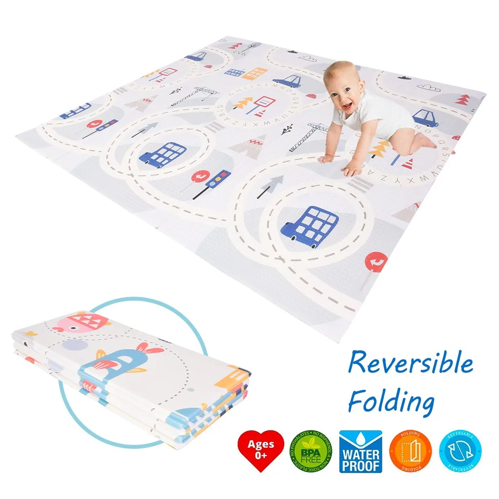 

2 Meter Baby Play Mat Foldable Reversible Printed Kids Play Mats Large Tummy Time Playroom Mat Baby Toys Home Decor Fast Ship US