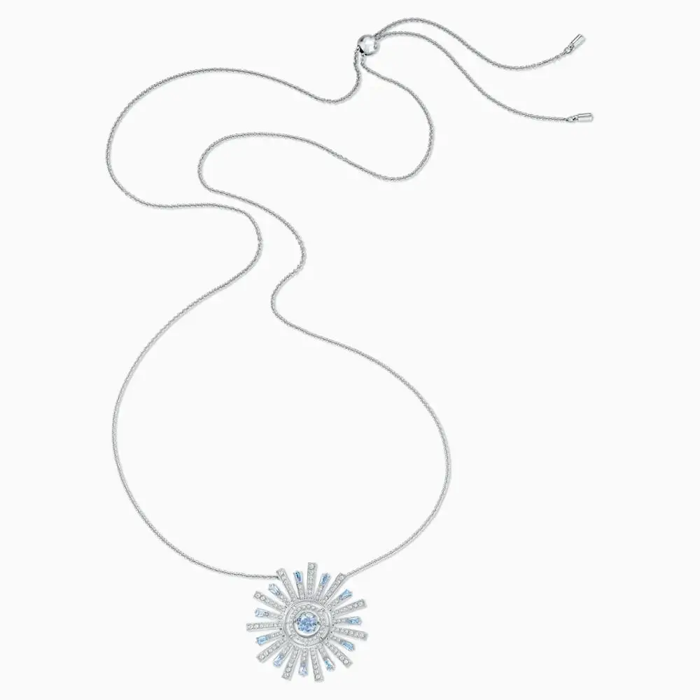 

2020 Fashion Jewelry SWA New SUN Necklace Flower Shape Petal Blue Crystal White Chain Women Luxury Romantic Jewelry Gift