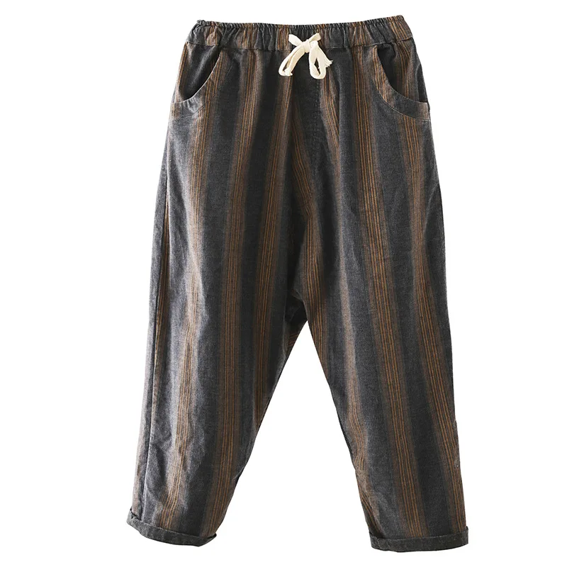 Осенние брюки женские Модные свободные вельветовые 2019 новые эластичные талии