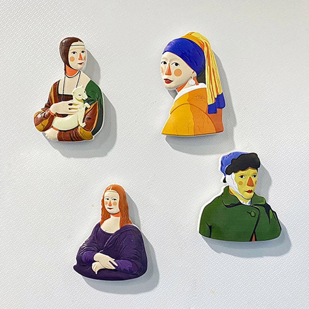 

3D Funny Fridge Magnets Mona Lisa Girl Pearl Earrings Refrigerator Stickers Van Gogh Sunflower Home Decor Magnetic Refrigerator