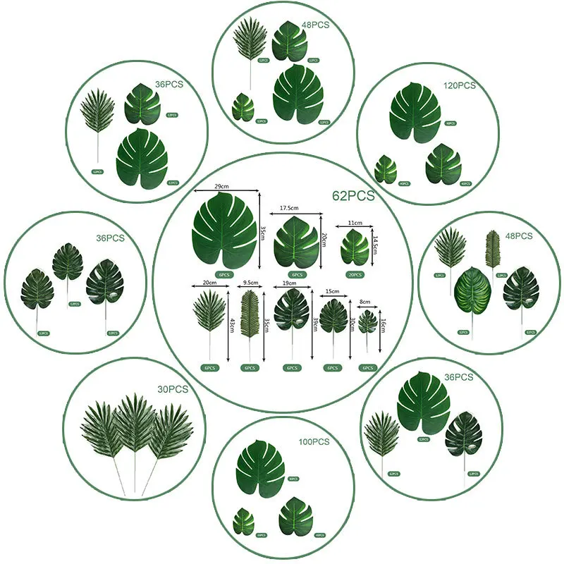 30/120 шт Искусственный лист из монстра набор листьев тропической пальмы зеленая