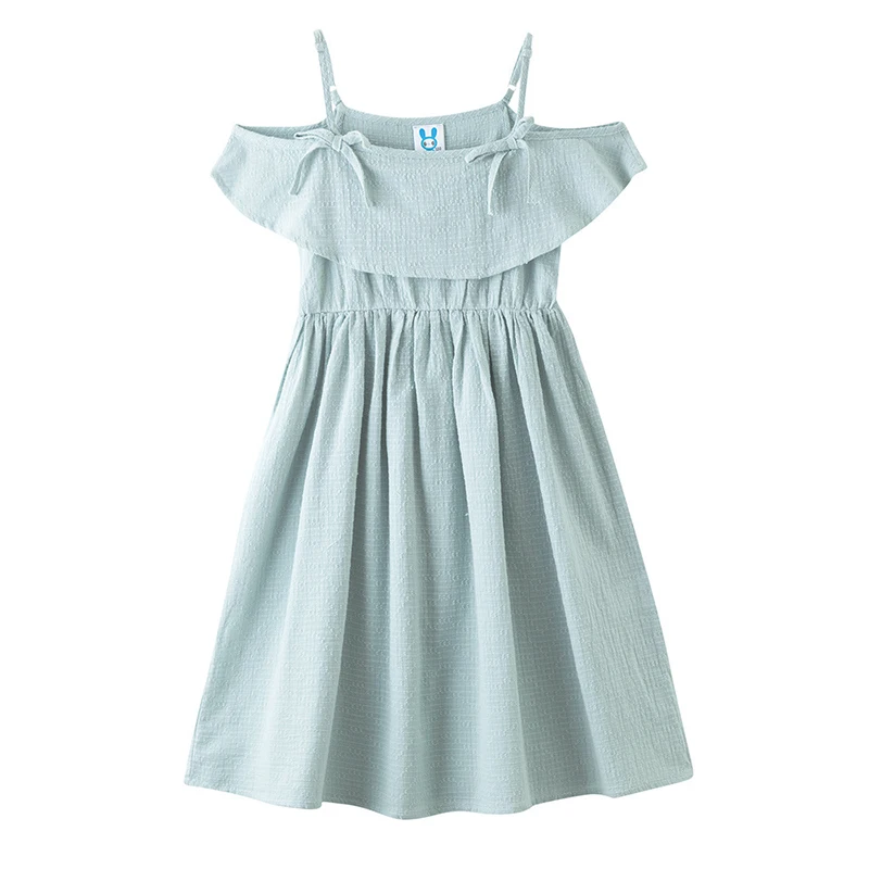 Pink Green Off Shoulder Dress Baby Girls Summer 2020 Party Dresses Clothing Kids Ruffles Cute Children Clothes 6 8 10 Y | Детская одежда