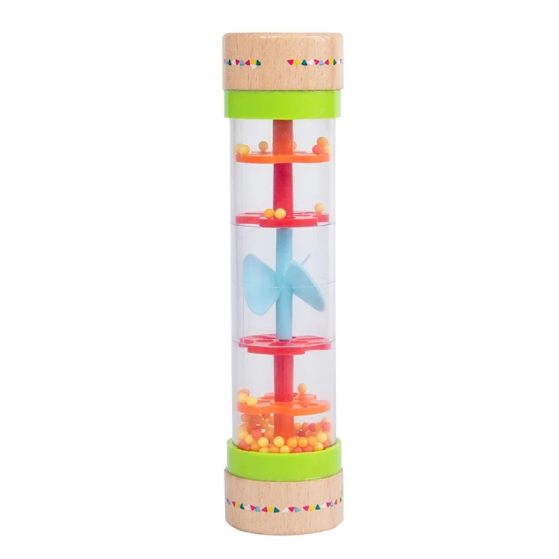 

Wooden Rainmaker Rattle Toy Beaded Raindrops Rainfall Tube Hourglass Mini Muscial Stick Shaker Toys for Toddlers Kids Music