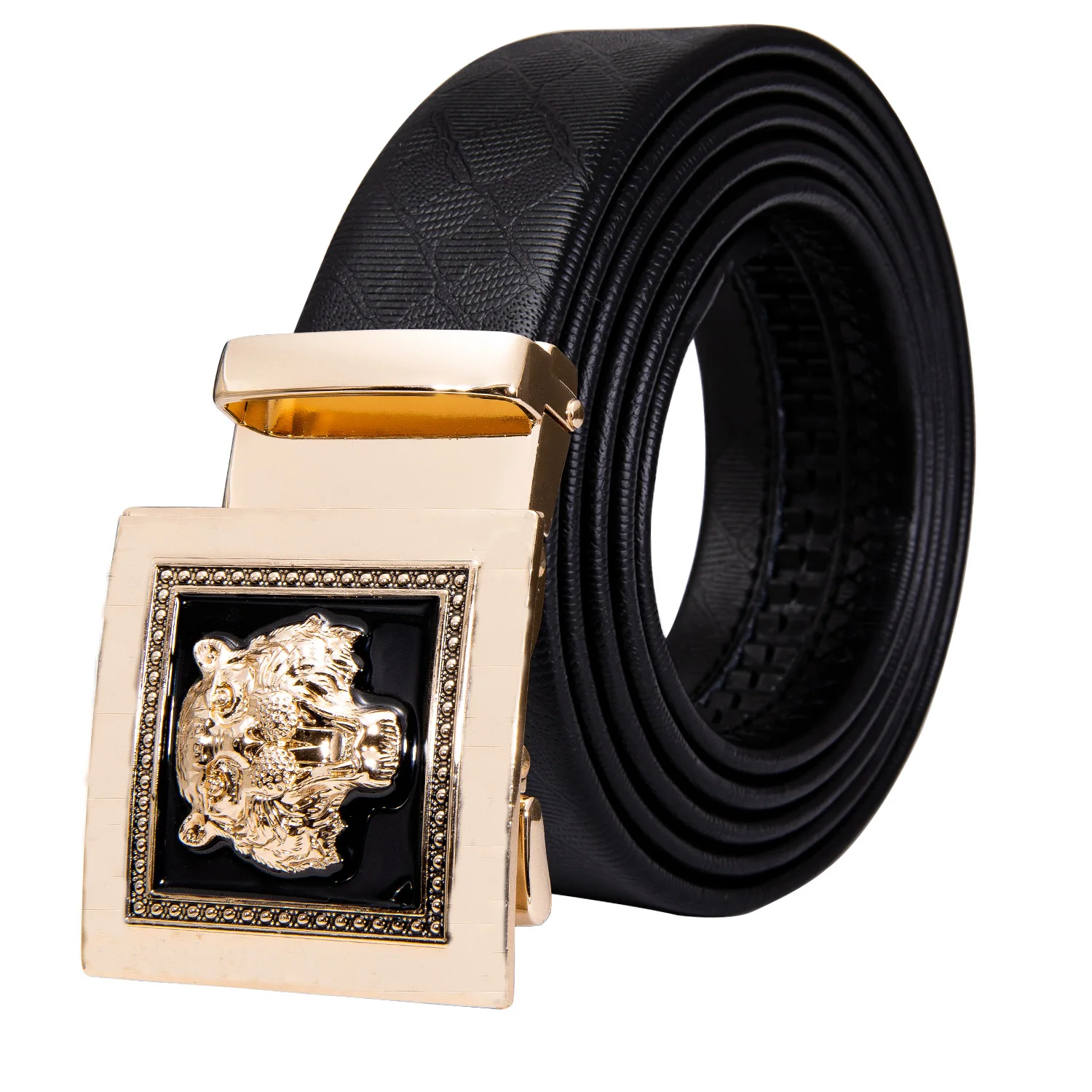 Ремень мужской из натуральной кожи с тигровой пряжкой золотой автоматической