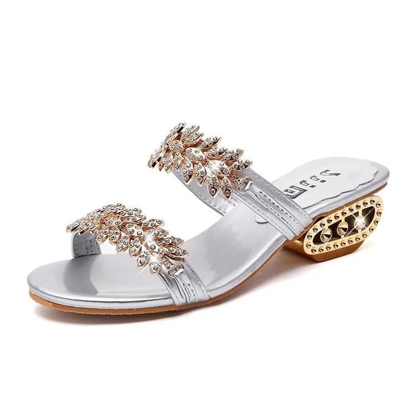 

2021 summer new roman shoes women's heel mid-heel sandals open toe rhinestone ladies fashion all-match crystal sandals