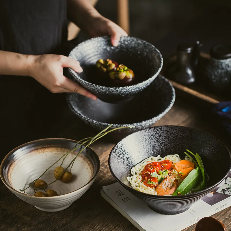 

Creative Japanese Thread Ceramic Ramen Bowl Retro Large Bowl Household Instant Noodle Soup Bowl Salad Bowl Hat Bowl Ceramic Bowl
