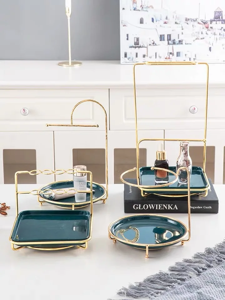

Nordic Ceramics Snack Dessert Pastry Plate Jewelry Metal Shelf Entrance Key Cosmetic Storage Tray Desktop Placement Frame