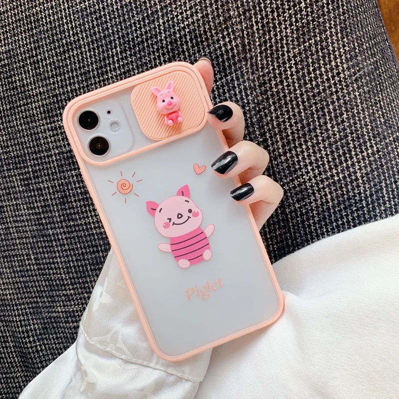 

Disney Cartoon 3D Winnie Pooh Piglet IPhone Cases Anime Sliding Camera Protection Funny Mobile Phones Shell