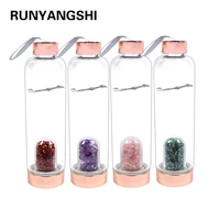 runyangshi 1pc drop shipping natural crystal quartz crushed stone energy glass water bottle healing spa cup drinkware 2020