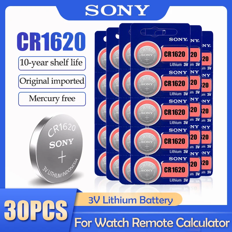 30Pcs/Lot Sony Original CR1620 CR 1620 3V Lithium Battery For Watch Remote Control Alarm Button Cell Coin BR1620 DL1620 ECR1620 |