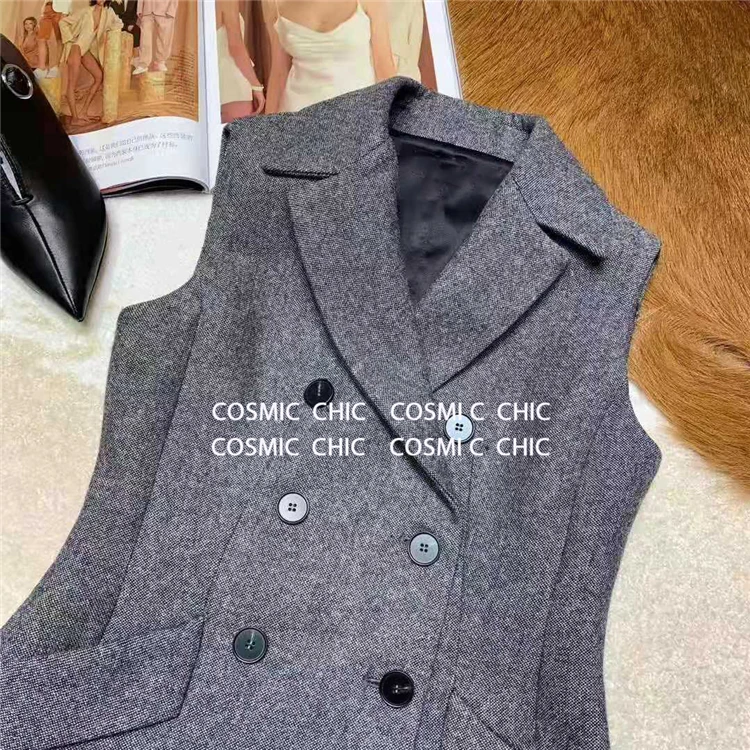 Cosmicchic, женское осеннее платье-жилет, без рукавов, Женский блейзер, платья, подиумный дизайн, офисный женский жилет, короткое платье, женское платье
