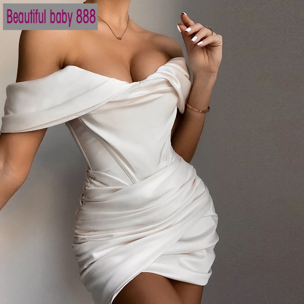 Meqeiss 2020 Новый Румяна Сатиновые рюши женское мини-корсет платья Bodycon Вечерние для