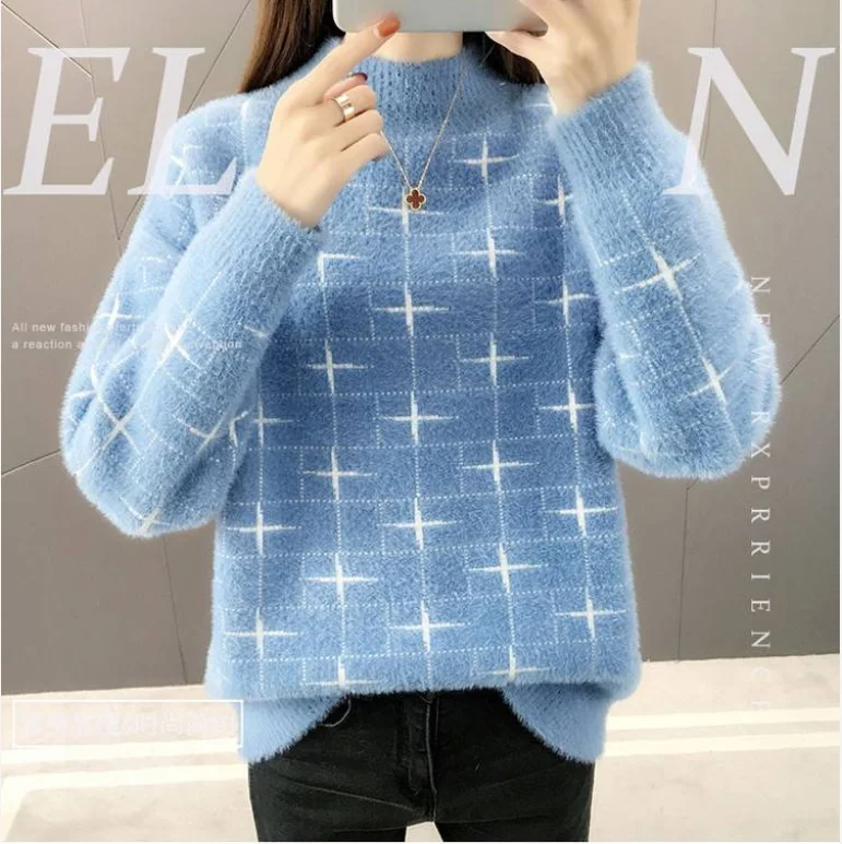 Женский модный пуловер зимний и осенний однотонный Повседневный вязаный свитер