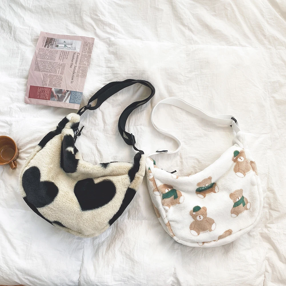 

Fashion Women Love/Bear Plush Shoulder Bags Cute Winter Fluffy Crossbody Handbag Fashionable Decorative Messenger Bag