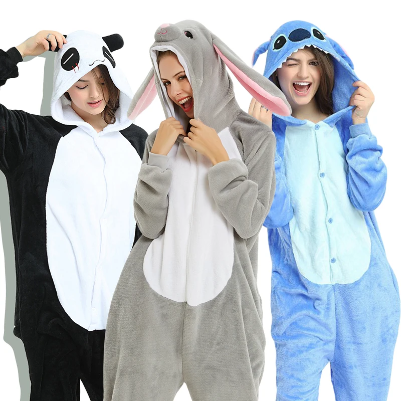 Pijamas de invierno para adultos, ropa de dormir de unicornio, Kigurumi, Stitch, Panda, conejo, Lobo, Onesies, disfraces de Anime, Mono