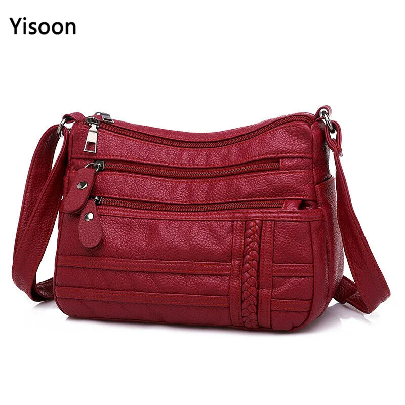 Женская сумка мягкая через плечо из искусственной кожи с многослойным покрытием