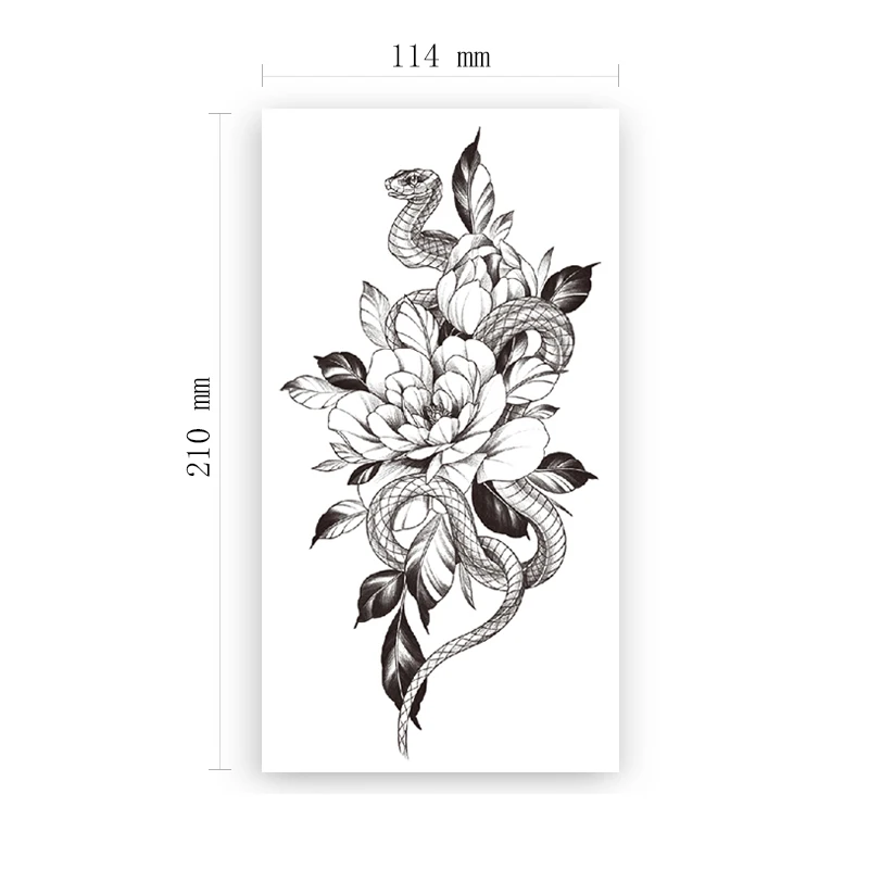 

Temporary Tattoo Stickers Black Flowers Snake Branches Leaves Totem Fake Tattoos Waterproof Tatoos Arm Large Size for Women Girl