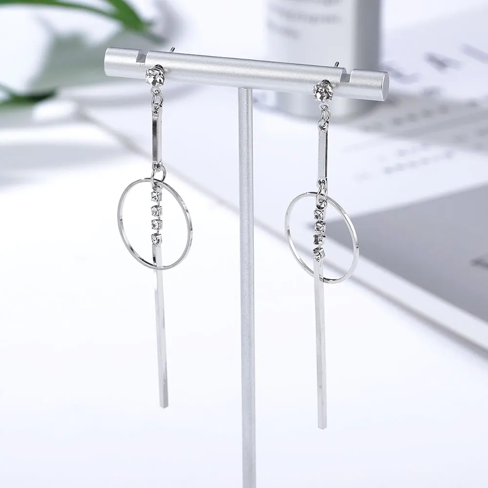 HanCheng Новые Креативные Круглые Висячие длинные серьги Стразы для женщин