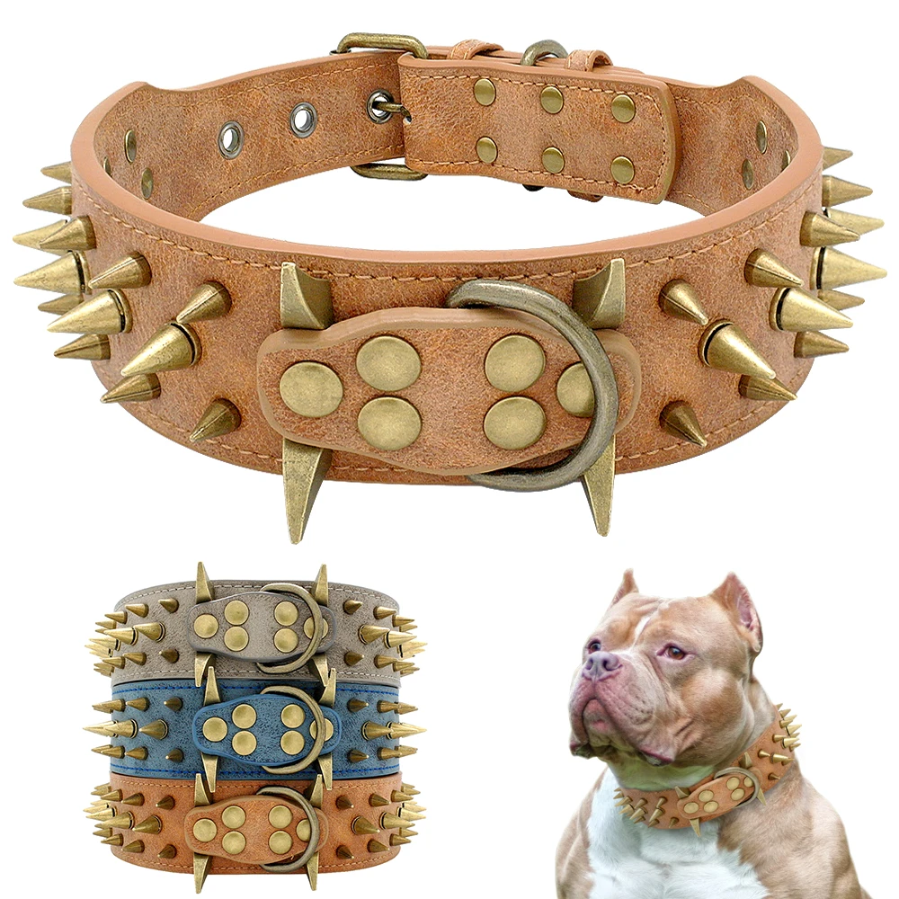 

Cool & Fashion 2" Width Spiked Studded Dog Collar for Medium Large Dogs Pitbull German Shepherd PU Leather Pet Collars
