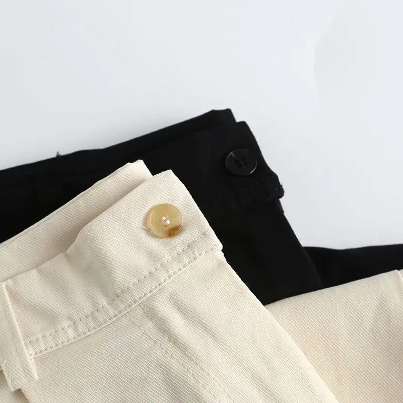 

Hot Sale Quality Pantalones de Mujer Straight Casual Pants Buttons Women White Black Pants Women Clothing
