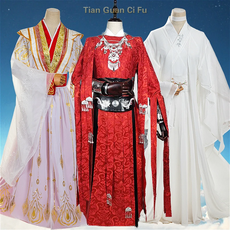 Disfraz largo de Tian Guan Ci Fu de El Rey fantasma, Cosplay de Hua Cheng, color negro, conjunto completo, Cosplay de Xie Lian, sombrero de Amboo chino Cos