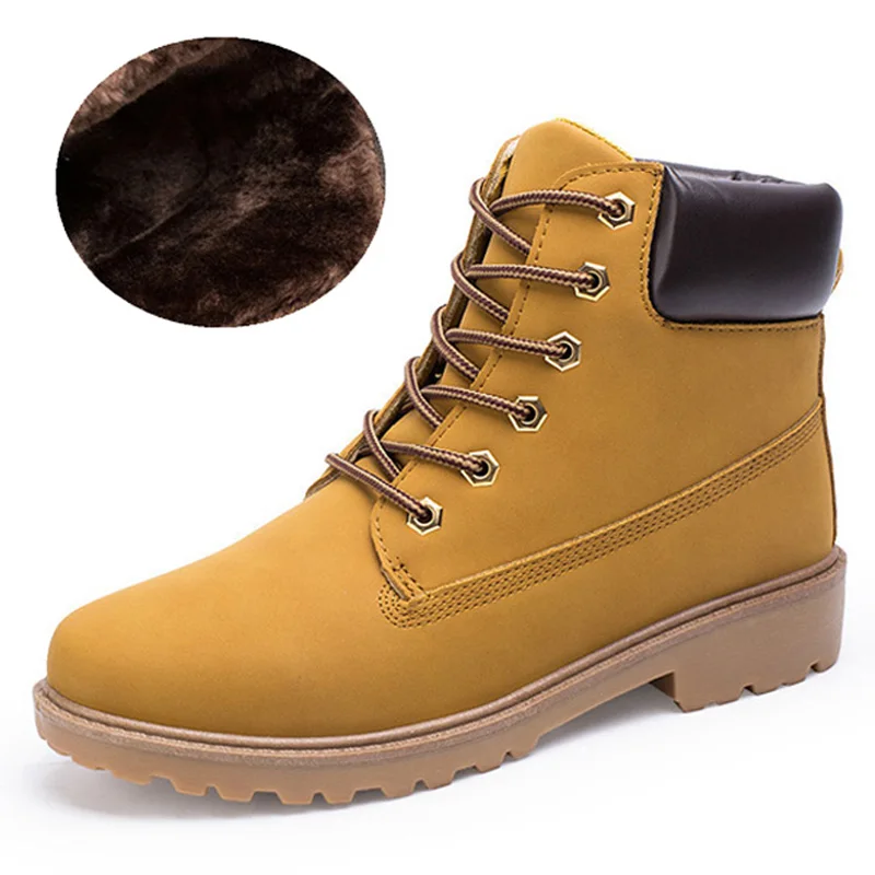yellow fur Из искусственной кожи женские зимние ботинки для женщин ботинки martin шнуровка Женские Ботинки женские зимние сапоги круглый носок женские ботильоны Botas Mujer - Цвет: yellow fur