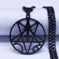 stainless steel inverted cross occult pentagram chain necklace black color satanic gothic satan necklaces jewelry n1159s06
