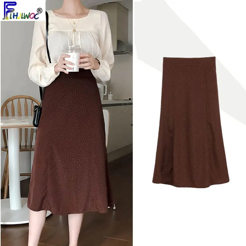 Женская юбка в горошек универсальная корейском и японском стиле с высокой талией