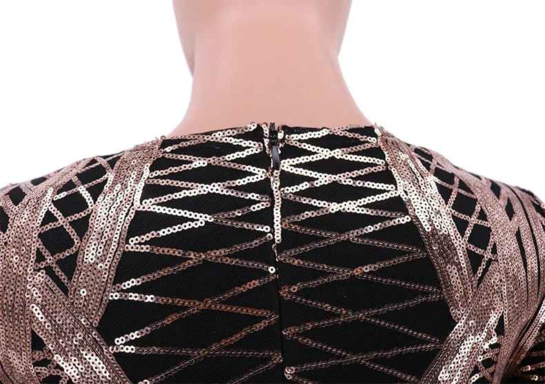 

U-SWEAR Women New O-neck Sequines Geometri Long Sleeve Skinny Pencil Midi Dress Bodycon Bandage Club Party Dresses Vestidos
