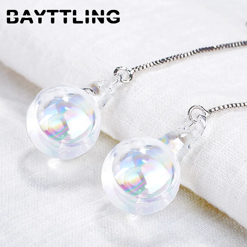 

BAYTTLING Silver Color Milky White Glass Bead Drop Earrings For Woman Fashion Glamour Wedding Couple Jewelry Gift
