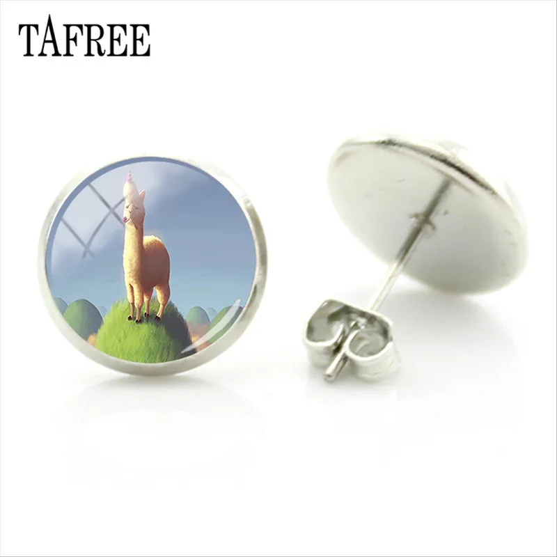 YT04 TAFREE, серьги-гвоздики из альпаки с изображением животных ламы, художественное изображение, стеклянный кабошон, очаровательные серьги для девочек и женщин, ювелирные изделия ручной работы, Gtifs YT13 - Окраска металла: YT04