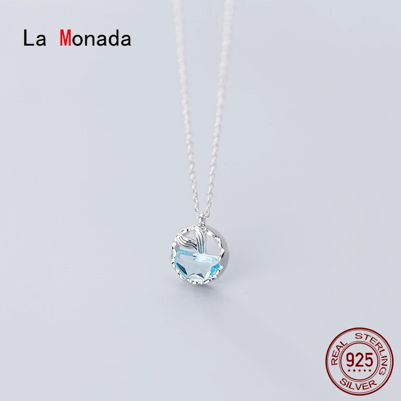 

La Monada Women's Necklace 925 Silver Chains Woman On Neck Fish Tail Circle Pendant Fine Jewelry For Women Necklace Silver Girls