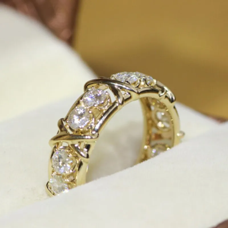 

Brand 10KT gold filled Zircon CZ Yellow Gold Cross Eternal Wedding Band Rings for Women 925 silver jewelry
