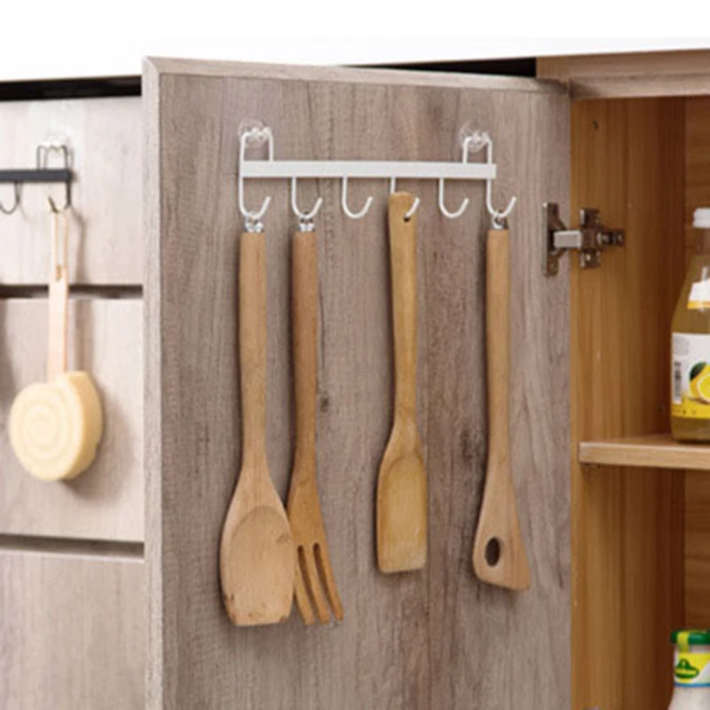 

6 Hooks Wall Hanging Hook Rack Kitchen Kitchenware Towel Hook Hanger for Wall Door Back Kitchen Bathroom Organizer Self Adhesive