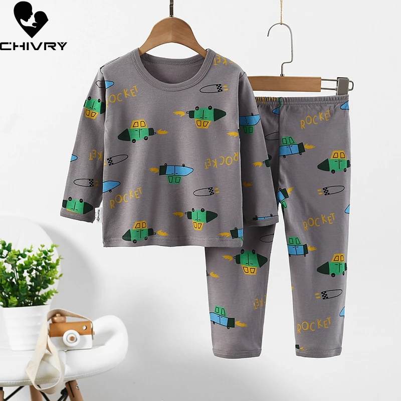 

2021 Kids Boys Girls Pajama Sets Cartoon Long Sleeve T-Shirt Tops with Pants Newborn Baby Spring Autumn Sleeping Clothing Sets